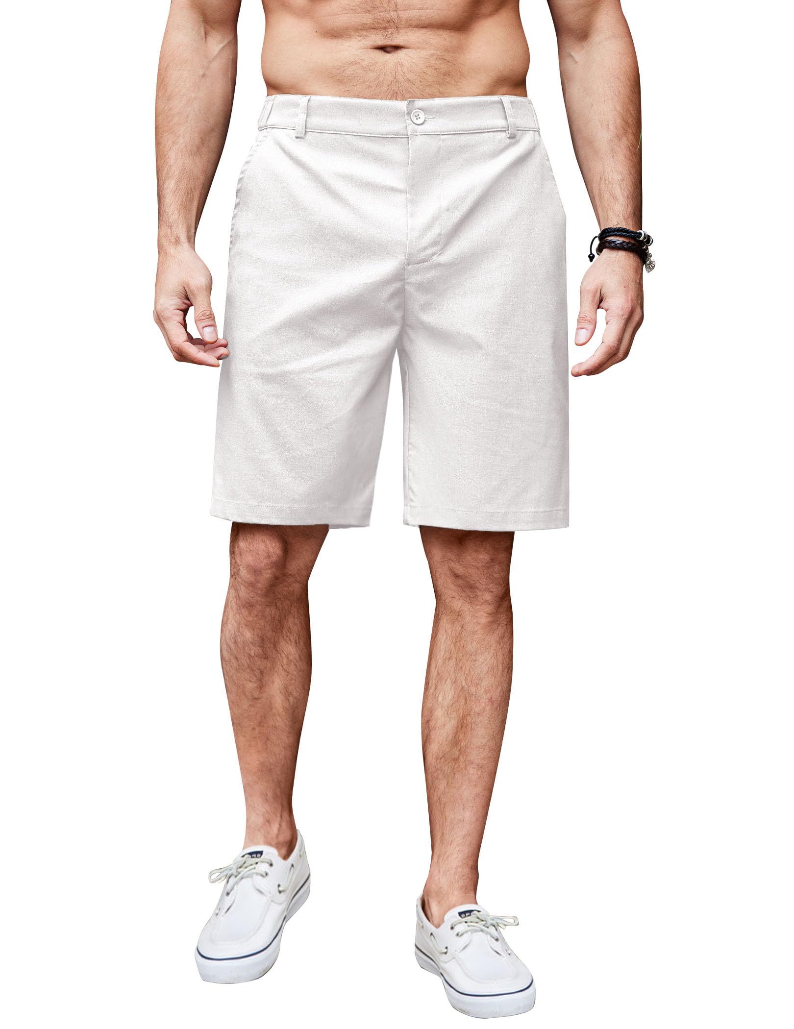 COOFANDY Herren Leinen Shorts mit Reißverschluss Leinenhosen Kurze Freizeithose Regular Fit Leichte Sommerhose mit Taschen