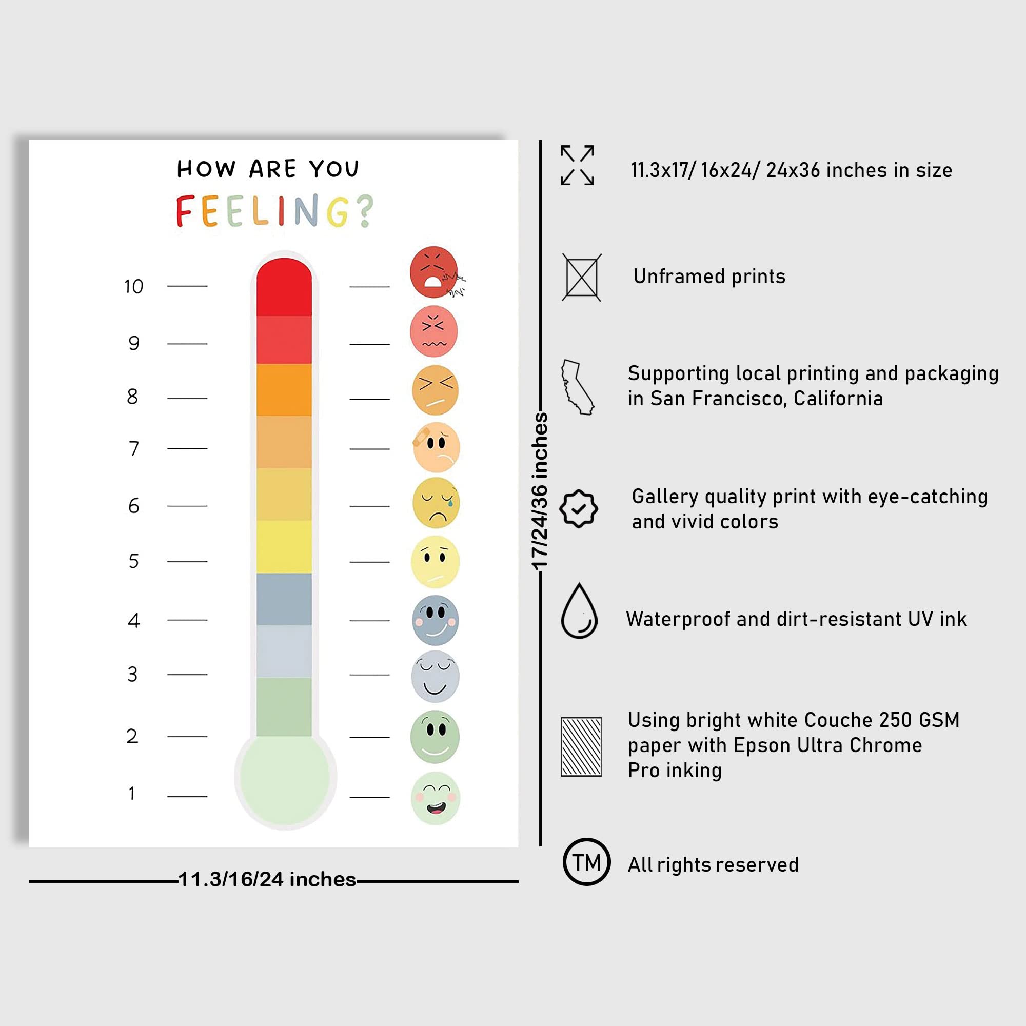 Amazon.com: 彩虹溫度計海報情感海報管制區情感海報社交情感學習平靜角落Cbt 療法海報正面牆面裝飾教室適用於家庭辦公室: 辦公用品