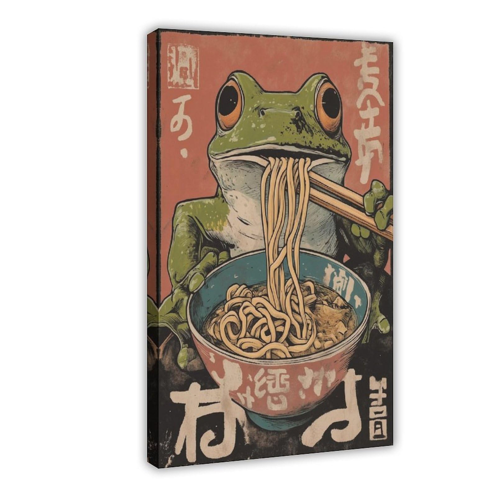 WLQZFRWV Vintage Frog Eating Ramen, Noodles Poster Canvas Poster Bedroom Decor Landscape Office Room Decor Gift 24x36inch(60x90cm)
