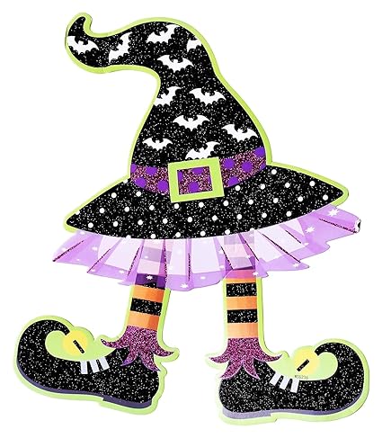 Jagmag Happy Halloween Glitter Witch Hanging,Halloween Witch Ornament, Halloween Hanging Witch Hat Decorations,Halloween Decoration Trick or Treat Theme, Jack o Lantern Decoration