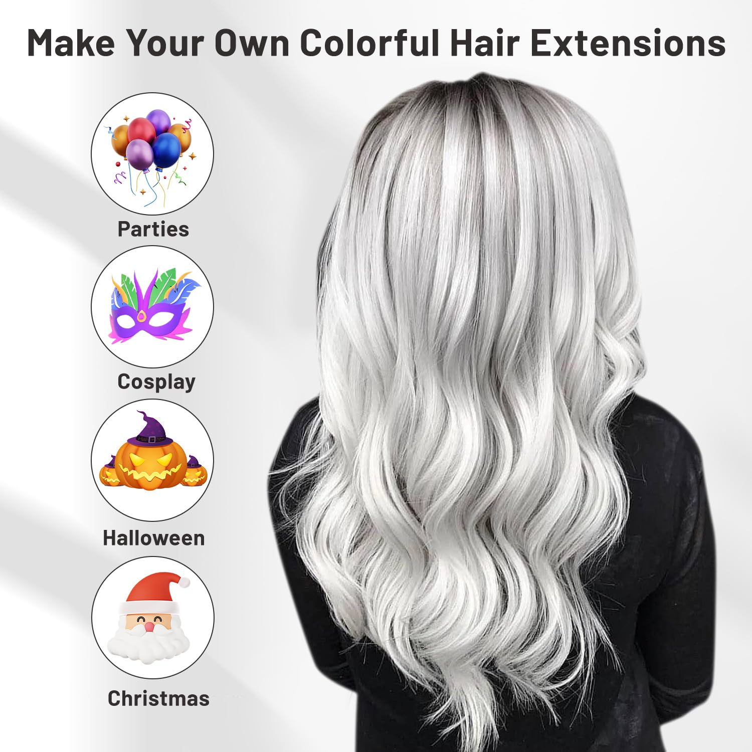 16 extensiones de cabello sintético rizado y ondulado con clip, para niñas, mujeres y niños, multicolor, para fiestas, cosplay, festival, regalo (blanco) 2