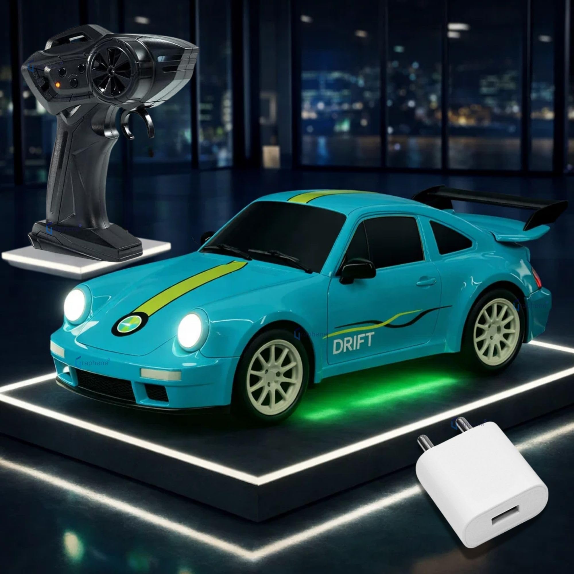 GRAPHENE 1:24 Scale Remote Control RC Drift Sports Racing Toy Car for Kids Porssche 911 High Speed Rechargeable 2.4Ghz 20 km/h 4WD Tyres Boost Mode Long Range Remote Car Toys for Boys 7-14 Years-image-12