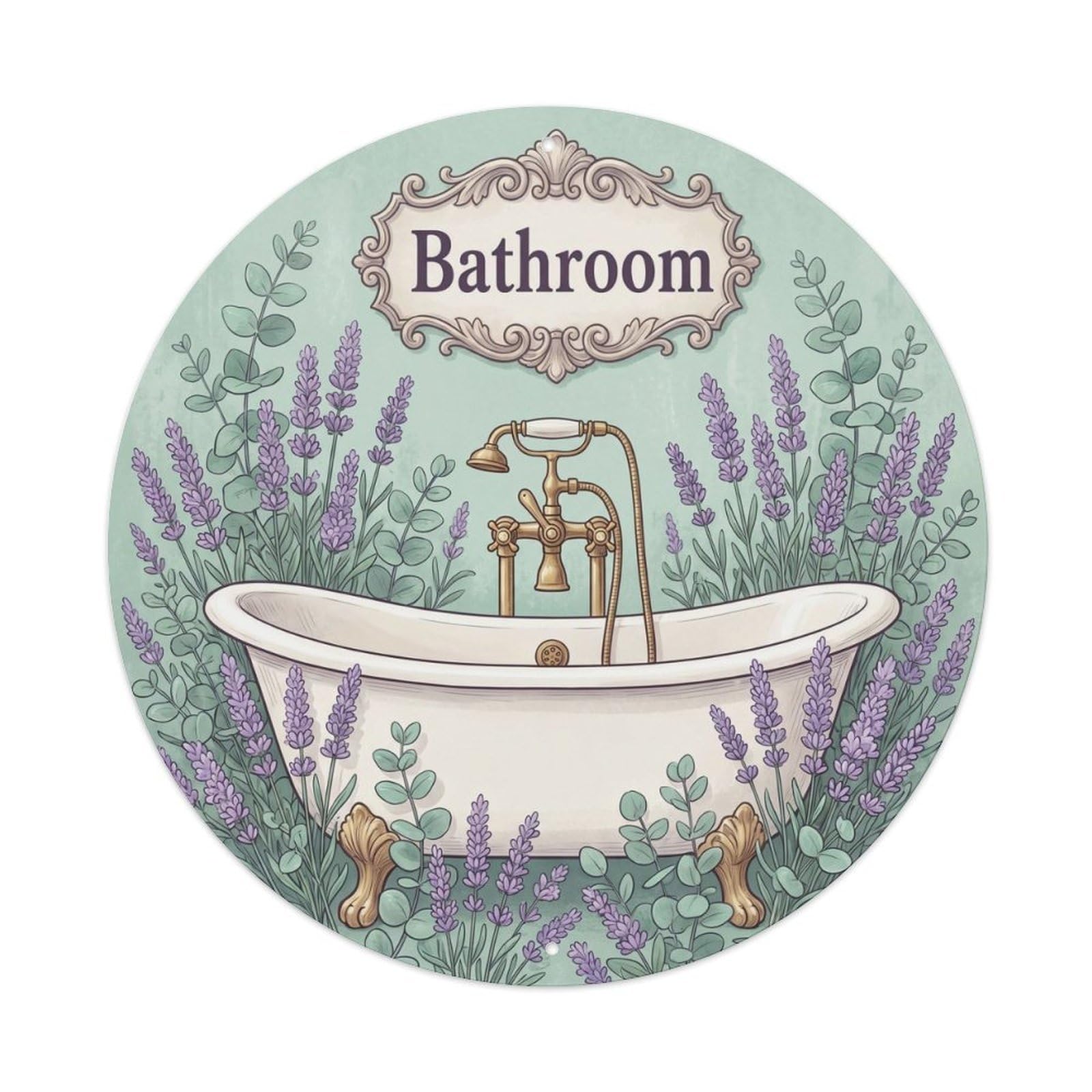 Yrnq Vintage Style Bathroom Lavender Floral Wall Decor Vintage Metal Tin Sign Plaque Wall Decor For Cafe, Club, Garden Round Metal Poster 8X8inch
