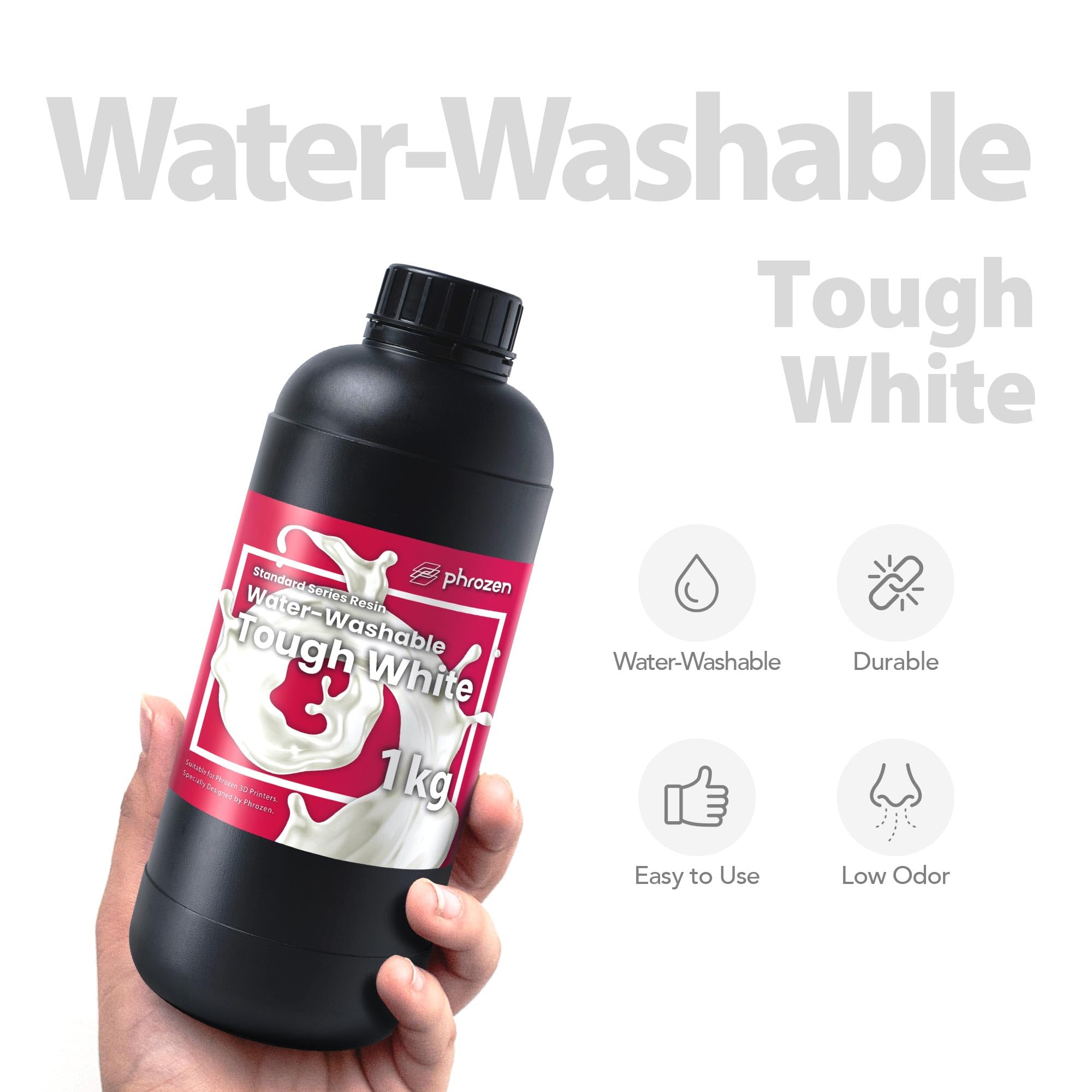 Phrozen Water-Washable Tough 3D Drucker Resin | Wasser Waschbar mit 2x Zähigkeit | 405nm Photopolymer UV-Harz für LCD Printer | hohere Haltbarkeit, Nicht Spröde - Weiß (1kg)