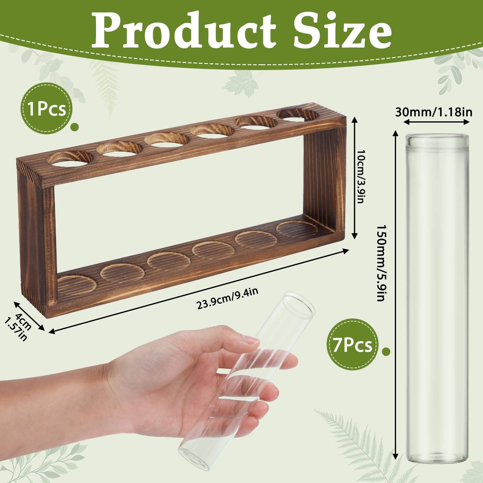 7 sztuk przezroczyste probówki, 30x150mm probówki szklane, szklane rureczki, probówki do kwiatów jako wazon, probówki z drewnianym stojakiem na kwiaty, przyprawy, dekoracja kuchni, płyny do