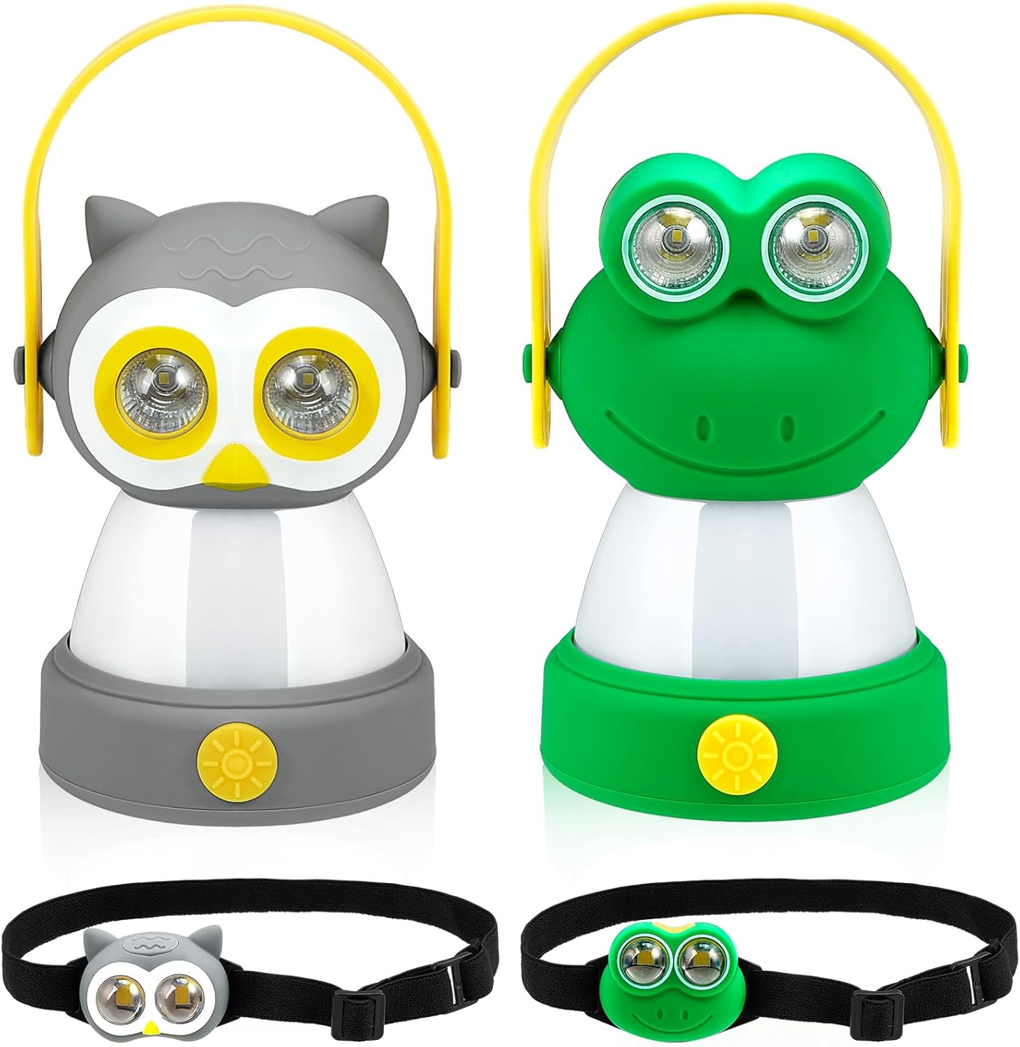 VIHOSE 2 Set Animal LED Camping Lantern and Headlamp 4 Pcs Animal Themed Camping Equipment Room Nightlight Battery Powered Night Light for Emergency, Hurricane, Lightweight Tent Lamp