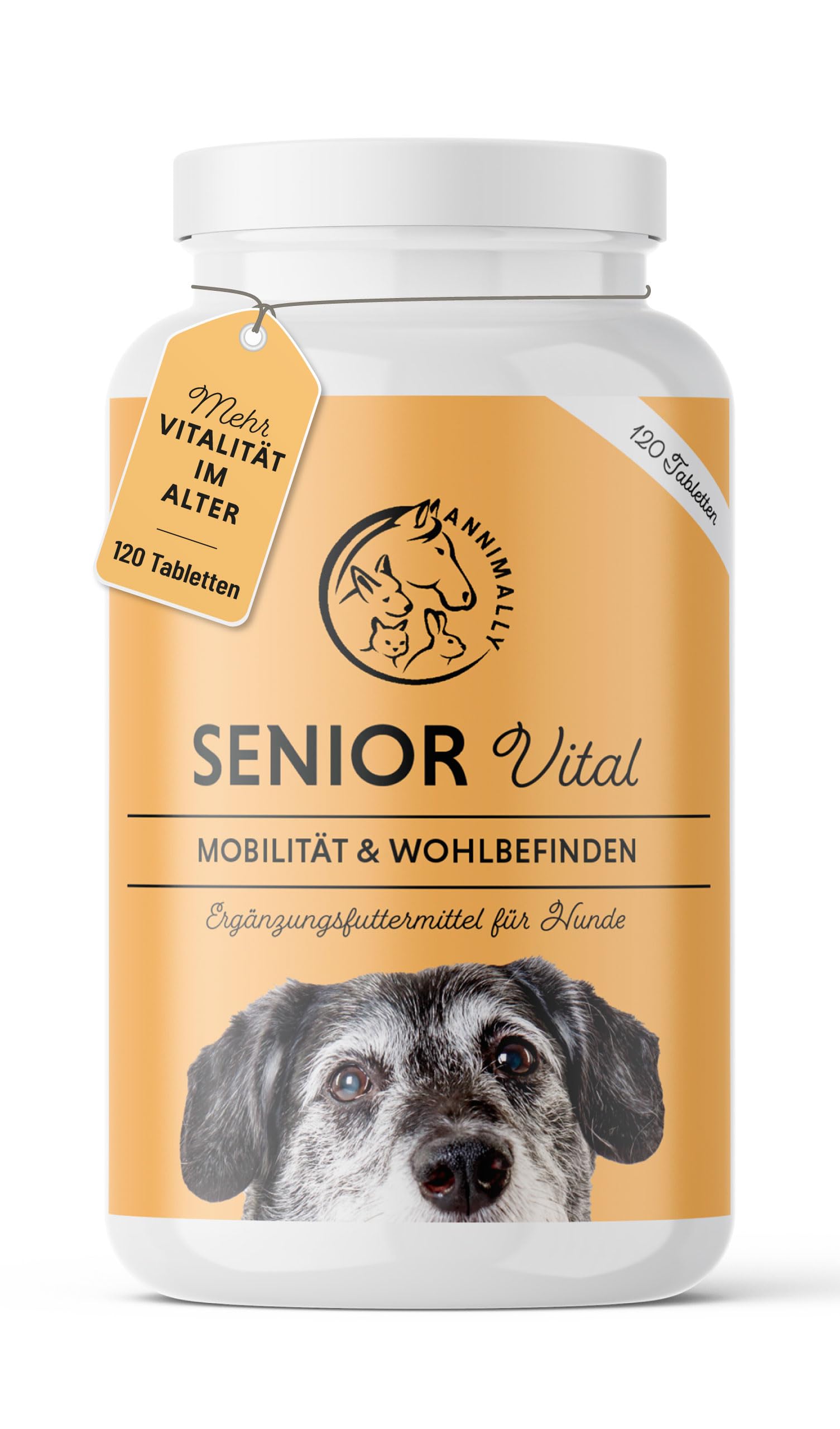 Annimally Senior Vital 120 Gelenktabletten für Hunde mit MSM, Ingwer, Weihrauch, Spirulina Mobilität und Wohlbefinden für Gelenke, Knorpel & Bindegewebe Tabletten