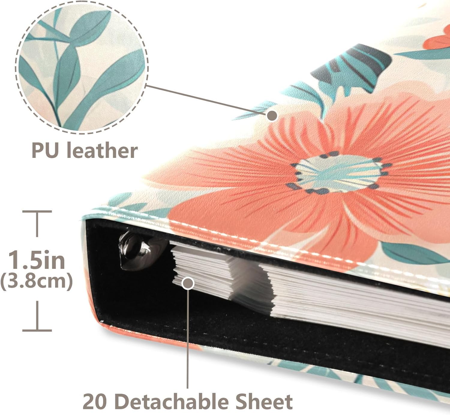 JIPONI Red Wild Floral Large Photo Album, DIY Leather Cover Scrapbook Albums for 4x6 5x7 6x8 Pictures, Self Adhesive Memory Book for Wedding, Baby, Family