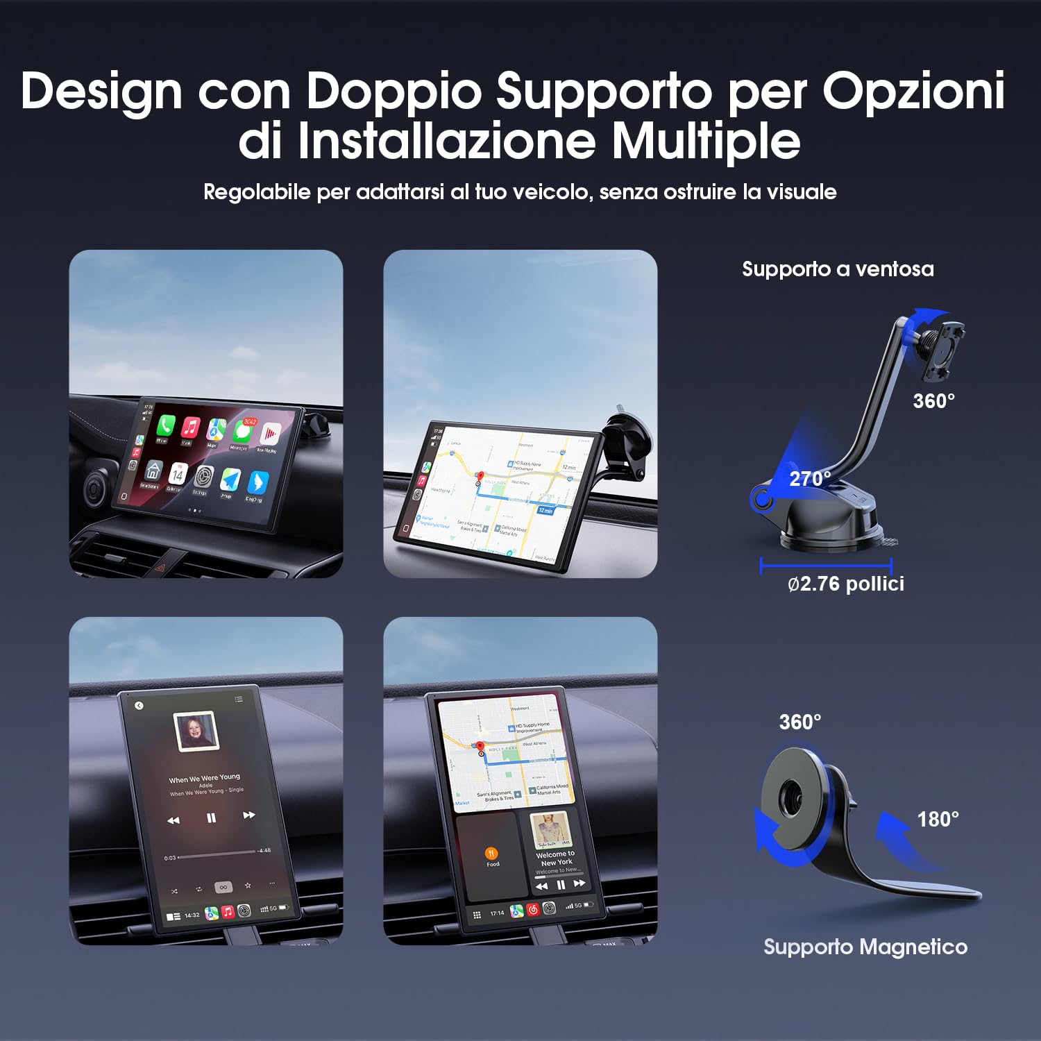 Avylet Carplay Auto Andriod, 9" Pollici Schermo per Auto con Telecamera di Impermeabile IP67, Display Touchscreen, Controllo Vocale，Bluetooth, GPS, Controllo Vocale, Bluetooth, AUX, FM, Mirror Link