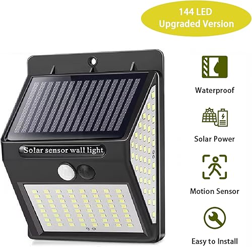 Miniatura 2 de Luces solares para exteriores, 3 modos144 LED con sensor de movimiento solar, luces de seguridad inalámbricas IP65 impermeables con gran angular,