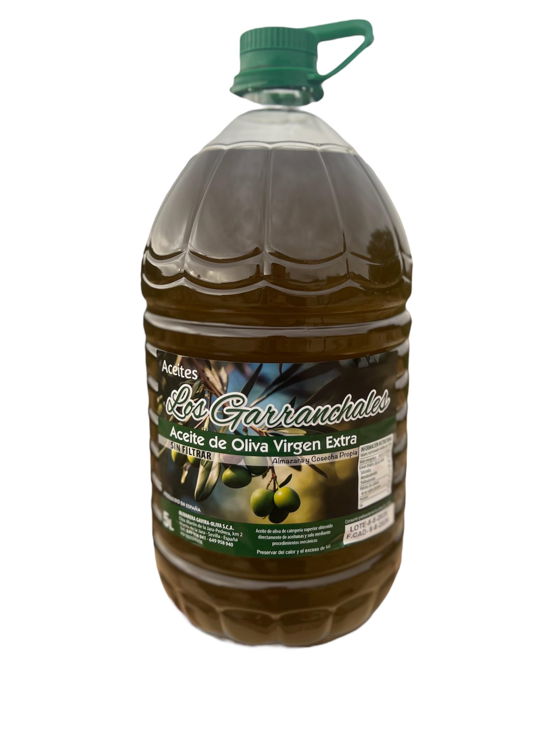 Aceite de Oliva Virgen Extra Artesano "Los Garranchales" – Sin Filtrar, Prensado en Frío, de Sabor Intenso y Natural, Elaborado en Almazara Propia. (Garrafa 5L, 1, unidad)