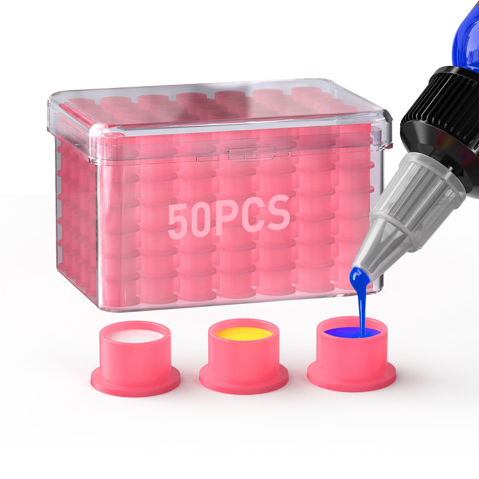 Ink Caps 50Pcs Silicone Ink Caps with Base Disposable Self-Stand Tattoo Ink Cups for Tattoo Ink, Tattoo Accessory Tattoo Supplies 12x20mm-Pink