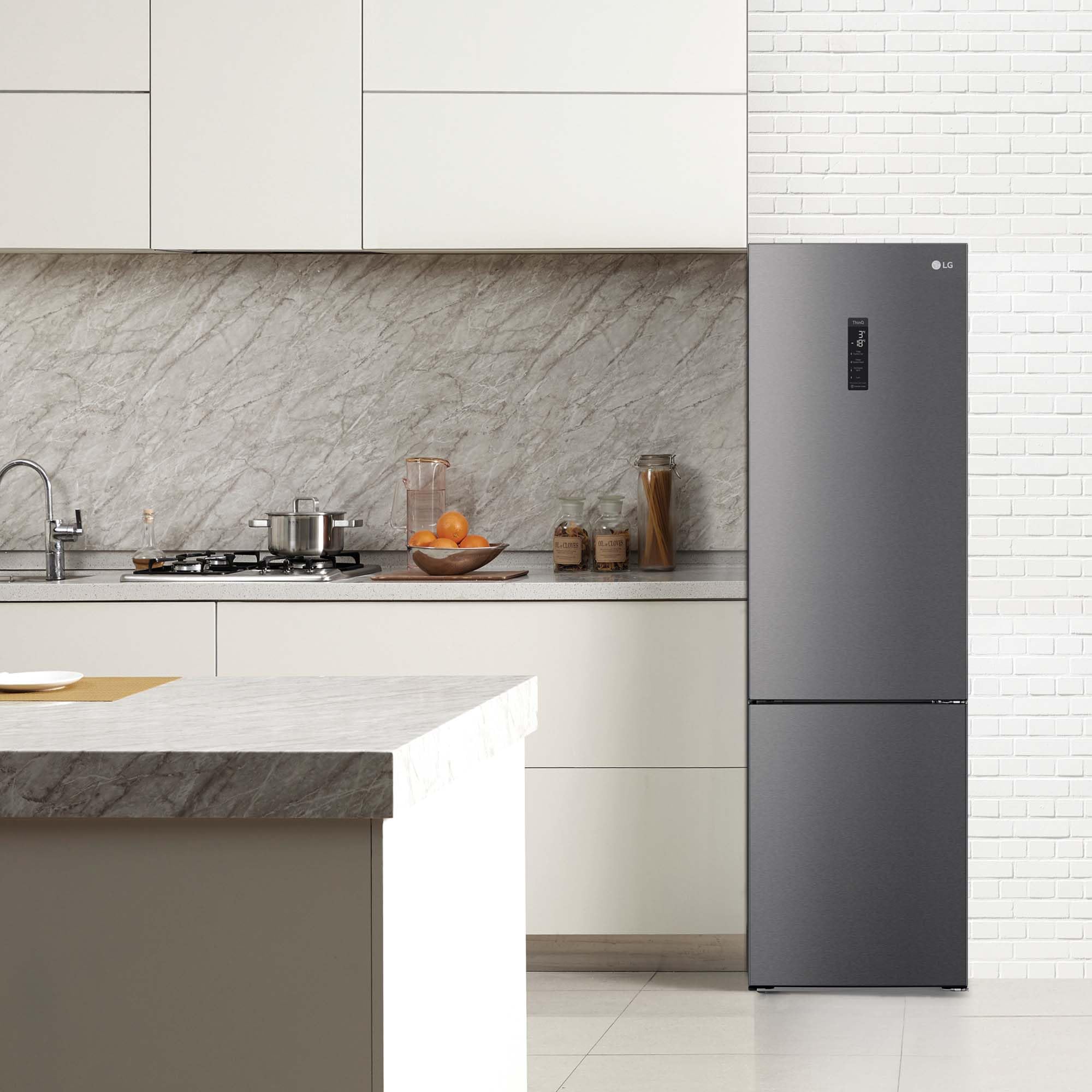 LG GBP61DSXGC - Frigorífico Combi No Frost, Congelador, Compresor Smart Inverter, Color Inox Antihuellas, 186 cm, 341 l