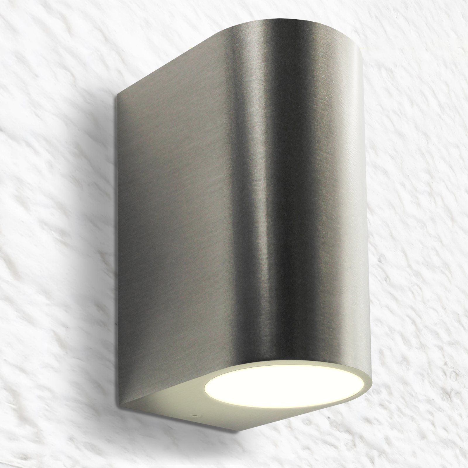 LED Wandleuchte für Innen- und Außen Edelstahl 2-flammig strahlt nach oben und unten inkl. Montagezubehör und LED Leuchtmittel warmweiß wetterfest mit der Schutzart IP44 GU10-230V (Form: C)