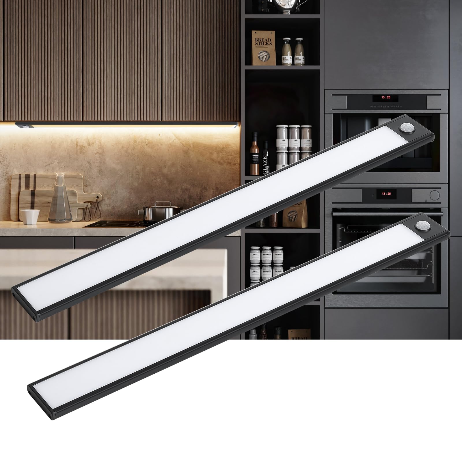 Wireless Motion Sensor LED Under Cabinet Lights - 3000mAh Battery Operated Indoor Lighting for Kitchen & Closet 69 (2 Pack)