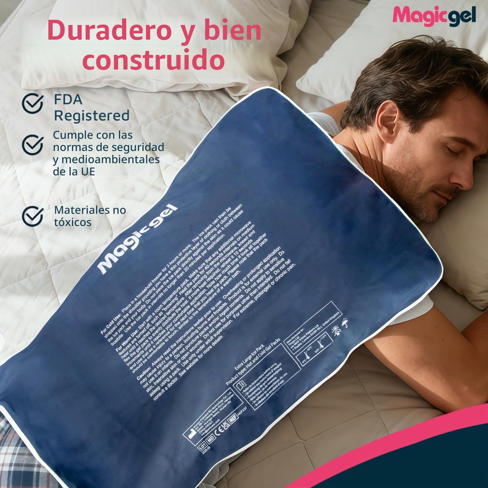 Magic Gel Bolsa Hielo Lesiones Extra Grande - Bolsa Gel Frio para Lesiones XL - Compresa para Congelador o Microondas - Alivia Dolores de Espalda Fisioterapia Recuperación Rápida y Más - Gris