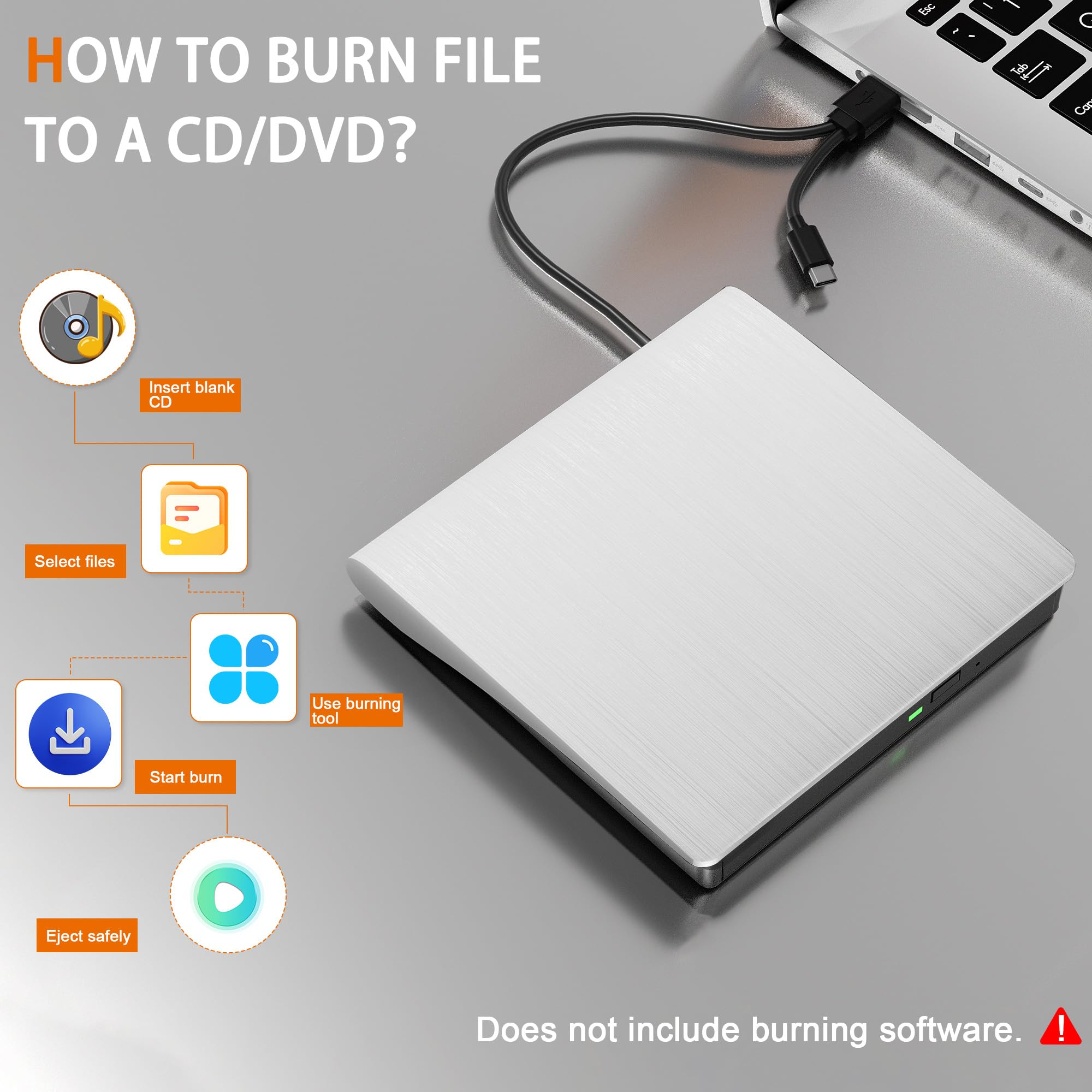 External CD/DVD Drive - Play, Burn & Backup! -5