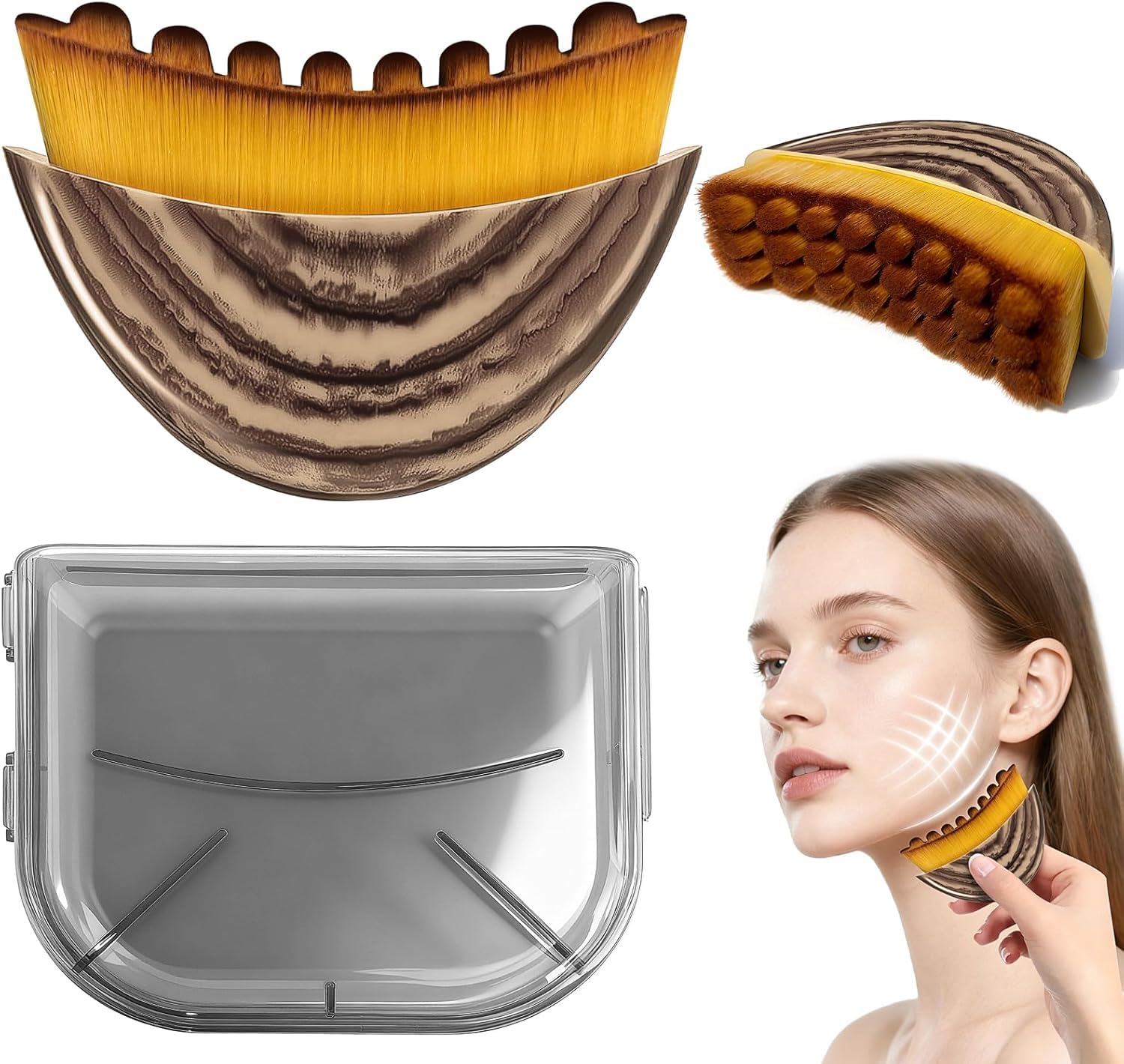 CUBIZ Facial Dry Brush – Lymphatic Contour Face Brush for Lymph Nodes, Chin & Jawline Sculpting – Face Brush, Contour Brush, Facial Cleansing & Lymphatic Drainage Tool for Glowing Skin-picture-11
