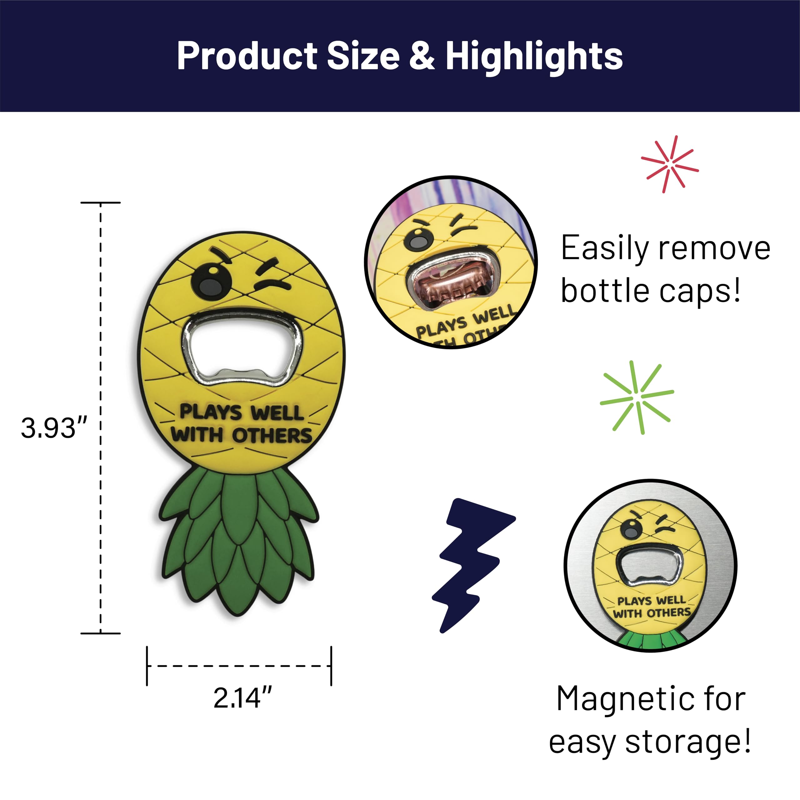 Funny Magnetic Bottle Opener – Beer Opener with Hilarious Saying – Strong Magnet for Fridge or Man Cave – Great Gag Gift for Beer Lovers, Dads, Friends - Upside Down Pineapple