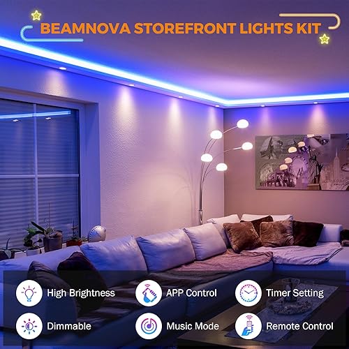Miniatura 5 de BEAMNOVA Kit de luces comerciales azules de 100 pies, control remoto o de aplicación Bluetooth, transformador de fuente de alimentación de CA de 120