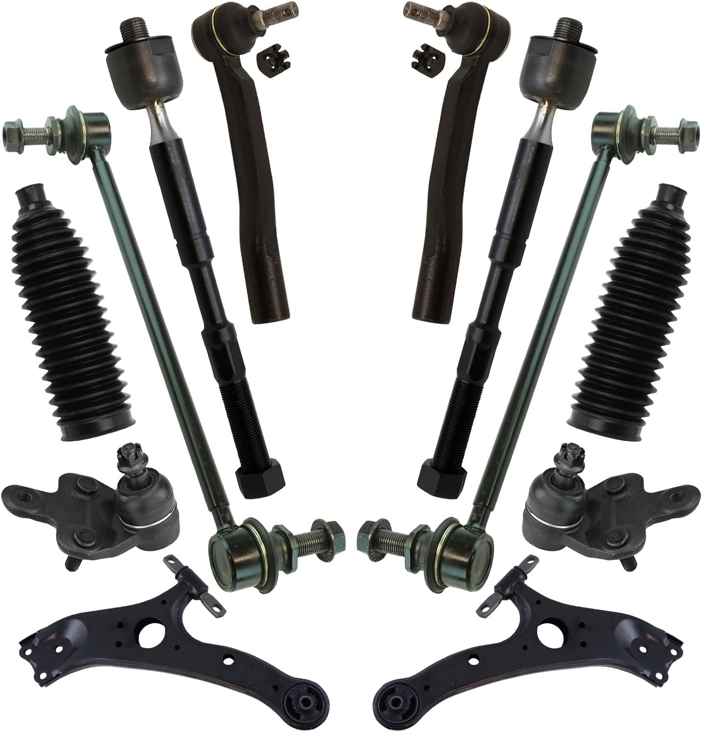 TRQ Front Steering & Suspension Kit Ball Joint Control Arm Steering Rack & Pinion Bellow Sway Bar Stabilizer Link Tie Rod Compatible with 2011-2017 Toyota Sienna