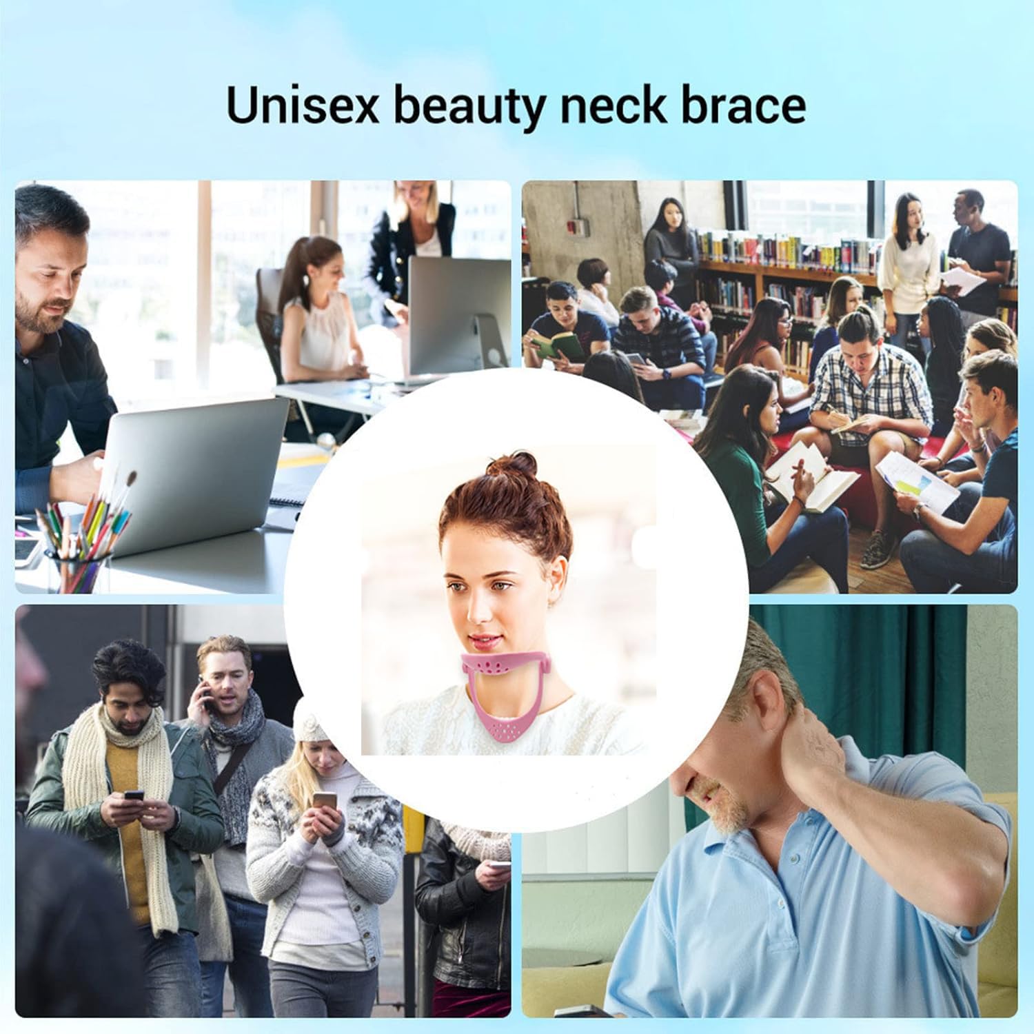 360° Adjustable Neck Brace - Cervical Collar with Neck Stretcher | Neck Orthotics for Forward Head Posture Correction and Cervical Spine Support and Alleviating Pressure (Pink)