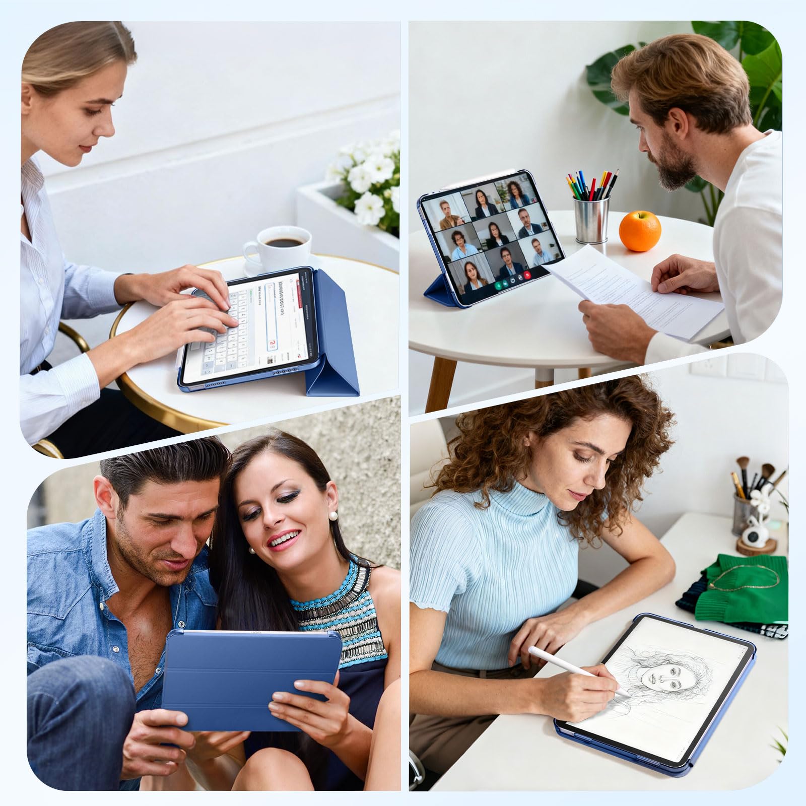 Case with Screen Protector for iPad A16 11th 10th Generation (2025/2022, 11/10.9 Inch), Slim Hard Translucent Back Full Protective Smart Cover for iPad 11, Auto Sleep/Wake, Sea Blue — view 9