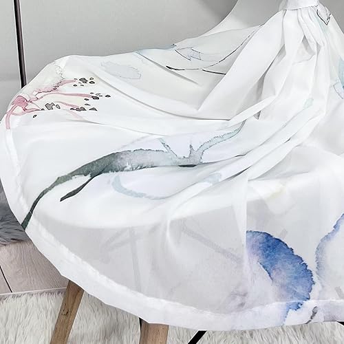 Miniatura 7 de Cortinas de hojas florales para sala de estar de 63 pulgadas de largo, juego de 2 paneles elegantes azules y rosas con estampado de flores de