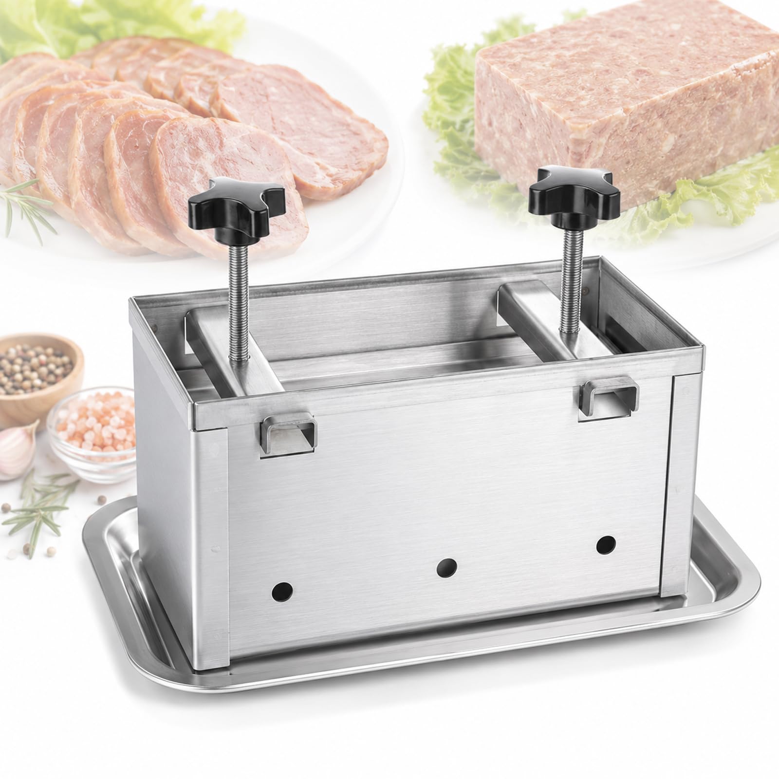 Herramienta de prensa de carne Deli de acero inoxidable, prensa ajustable para jamón casero, carne de almuerzo, pan de res, carnes prensadas, ideal para preparar comidas y cocinar