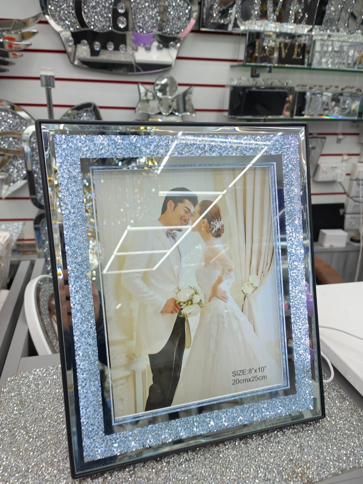 Biznest 8X10" Led Crushed Diamond Mirrored Crystal Photo Picture Photograph Frame Silver The World'S Largest Picture Frame Collection Of Biznest Store