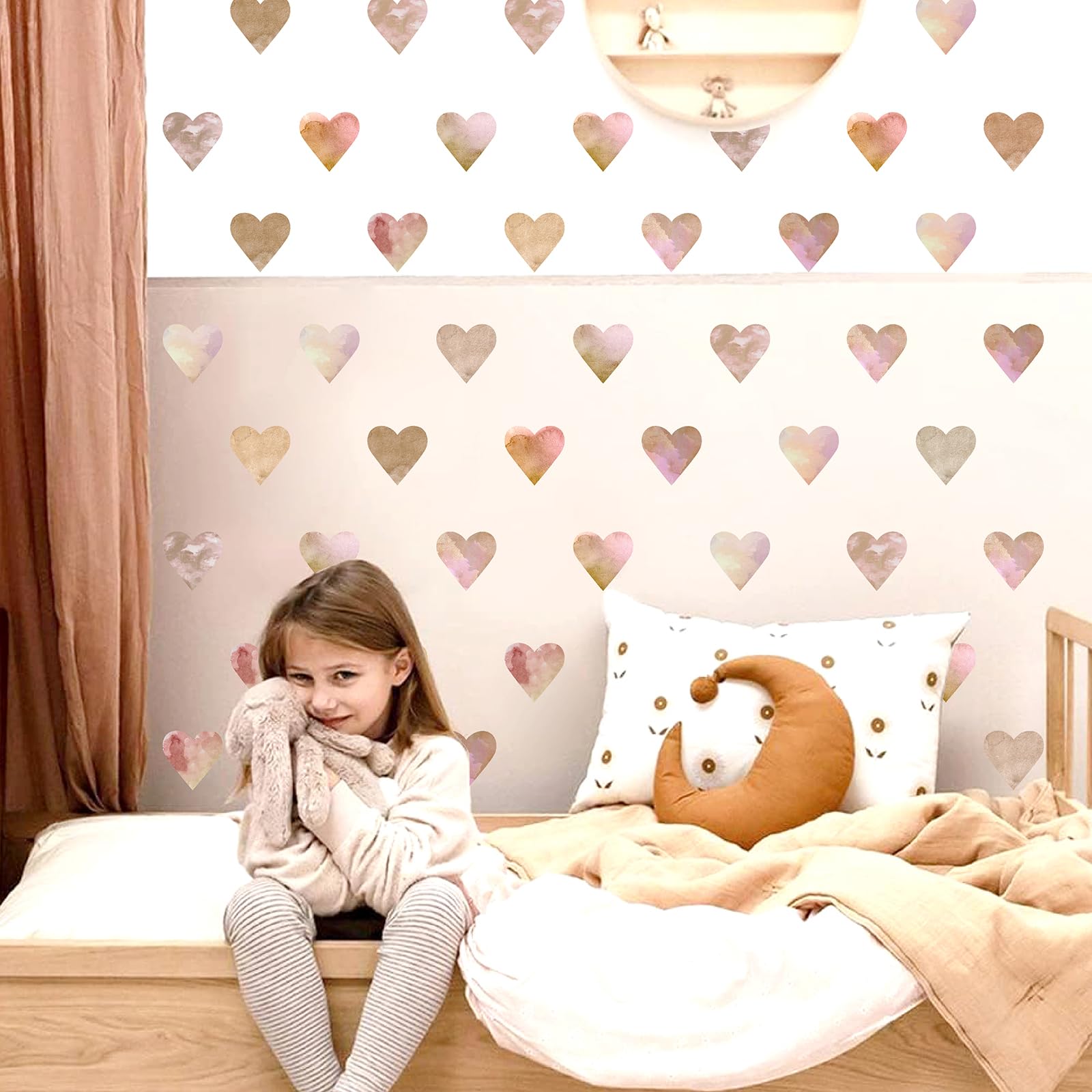 MOSITU Watercolor Heart Wall Stickers 96Pcs Removable Boho Heart Decals for Girls Room Baby Nursery Bedroom 9.8"×11.8" (3 Sheets) - Image 3