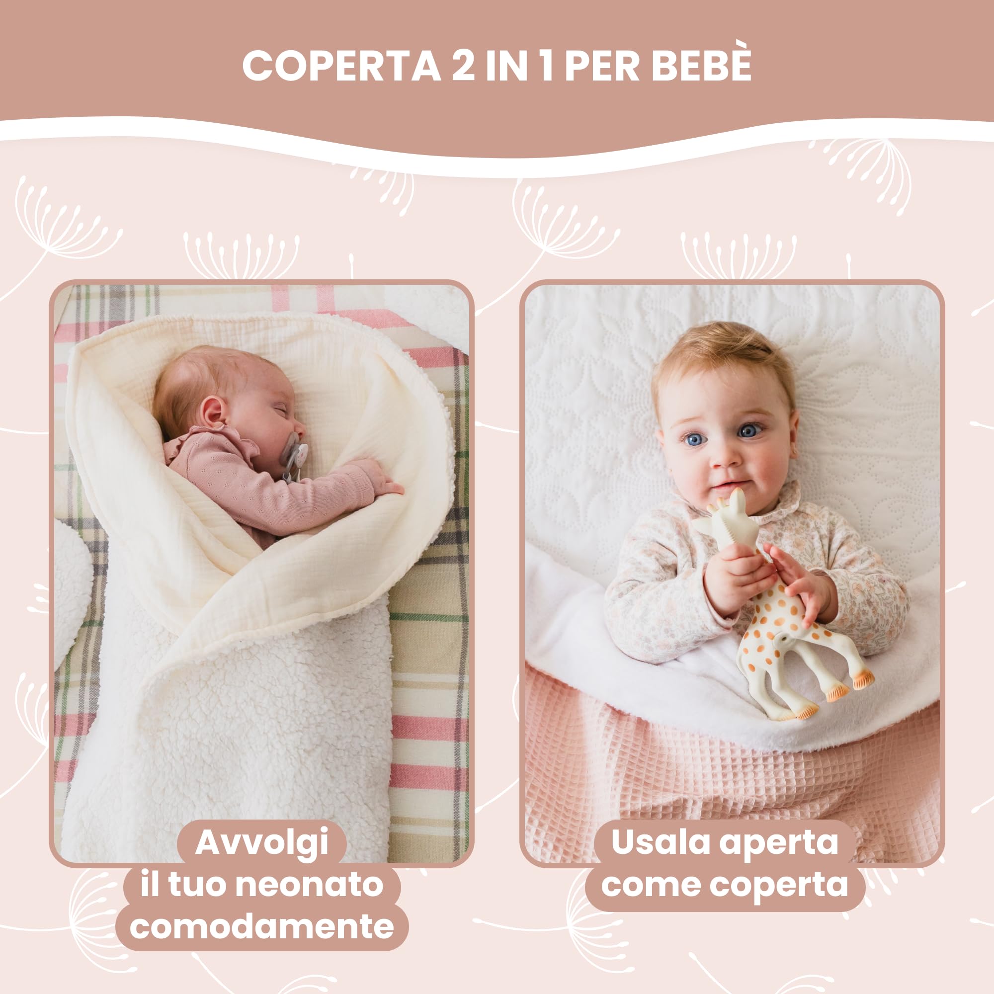 MIMUSELINA Copertina Neonato Invernale in Cotone | Coperta Invernale Neonato 70x90cm Calda e Morbida | Coperta Lettino e Culla Avvolgi Bambino | Ideale per Inverno e Mezze Stagioni | Waffle Taupe
