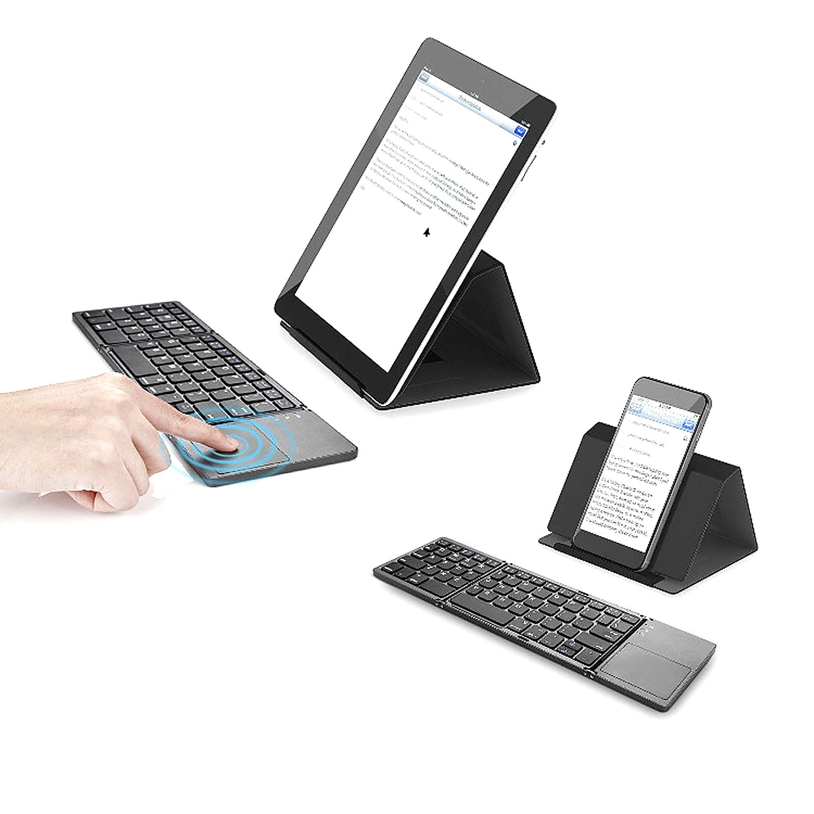 docooler Tastiera BT Wireless Mini Tastiera Pieghevole BT Portatile Ultra Sottile con Touch Panel per Windows/Android/iOS Argento