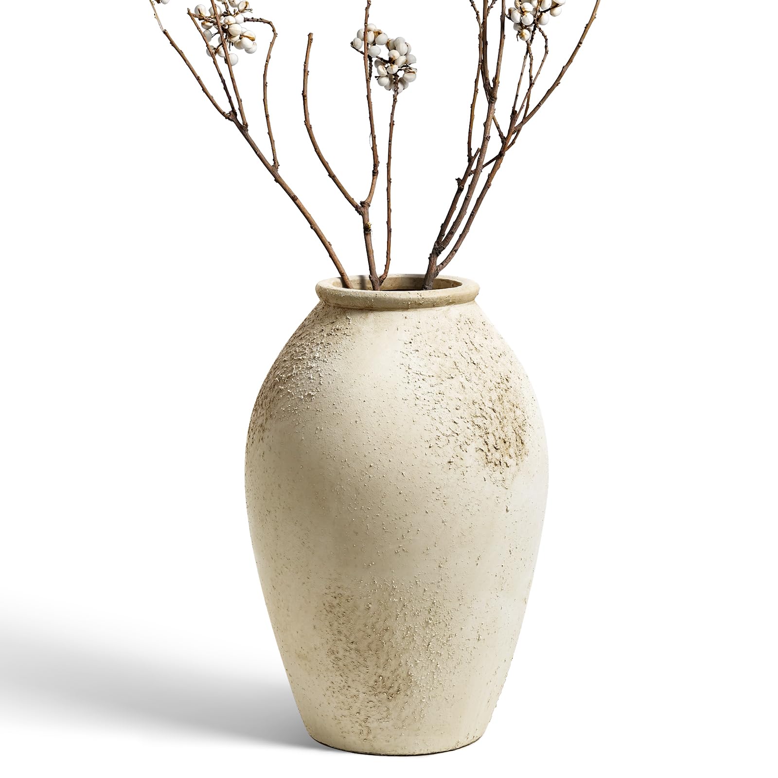 Photo 1 of LE TAUCI Ceramic Vase, 11.5 Inch Large Rustic Farmhouse Vase, Tall Vase for Home Decor, Living Room Table & Mantel Centerpiece, Watertight & Sturdy, Matte Sandy Beige White