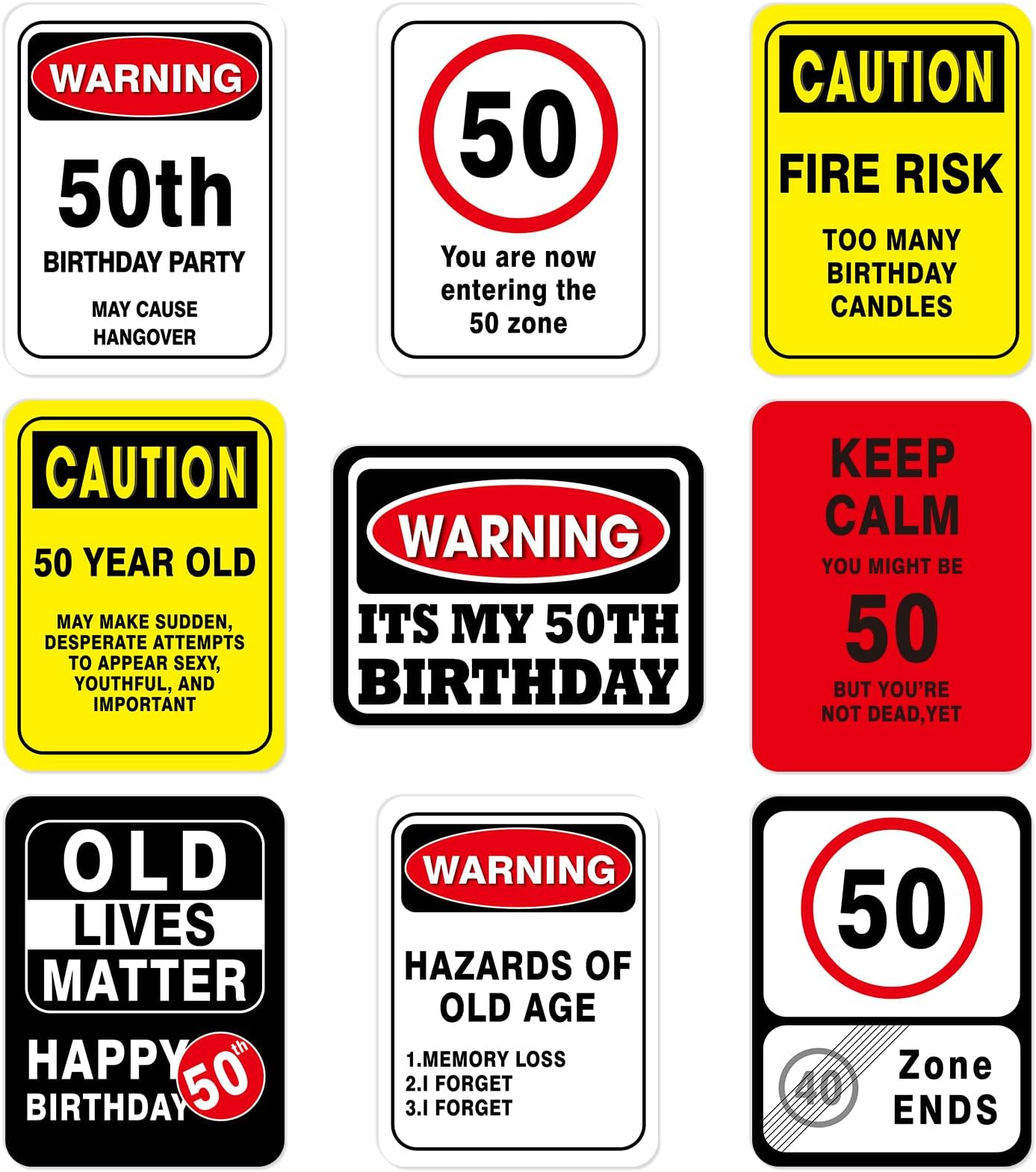 WERNNSAI 50th Birthday Party Decorations - 9PCS Wall Signs for Adults 50 Years Old Party Decor 50 Zone Table Centerpieces Yellow Caution Logos on Door Windows Yard Garden Banner Party Supplies