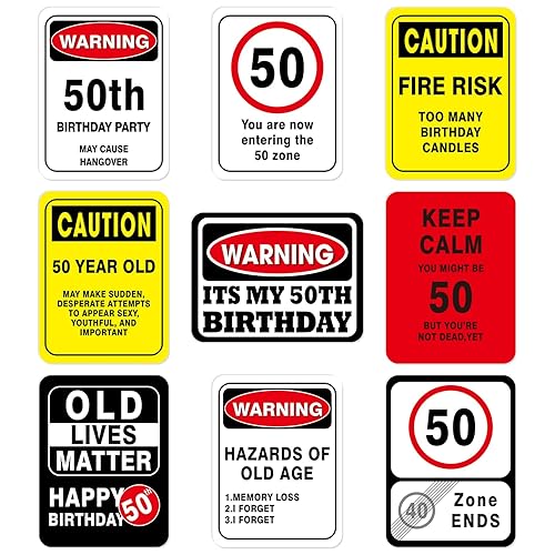 WERNNSAI 50th Birthday Party Decorations - 9PCS Wall Signs for