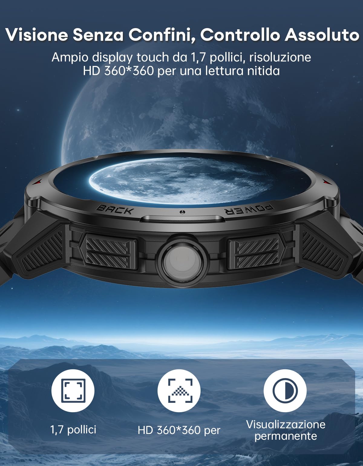 Smartwatch Uomo - 1100mAh/30 Giorni Batteria Lunga Durata, 1,7'' Orologio Smartwatch Militare con Torcia/Bussola/Impermeabile 3ATM/Cardiofrequenzimetro/SpO2/Sonno per Android iOS, Nero