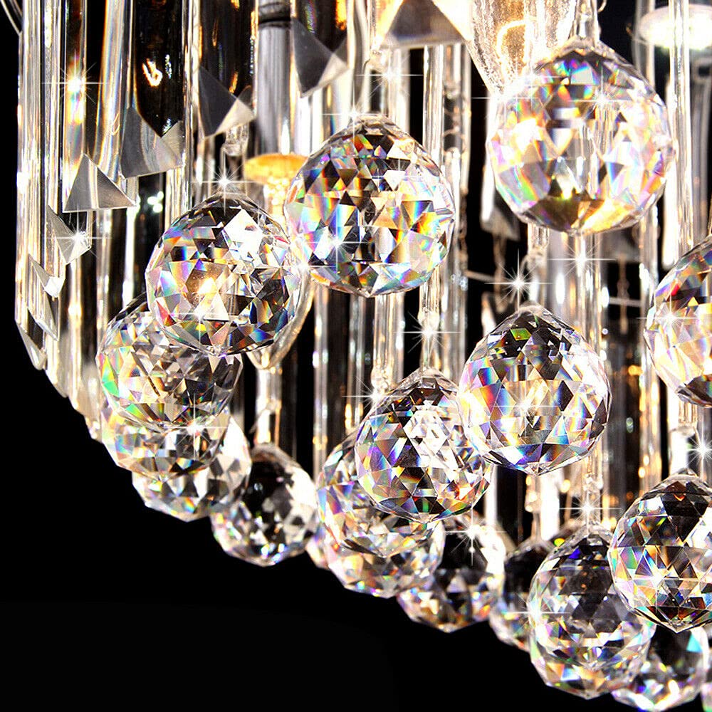 Futchoy Plafón de cristal 48 cm Araña LED moderna transparente Araña redonda de cristal lámpara colgante