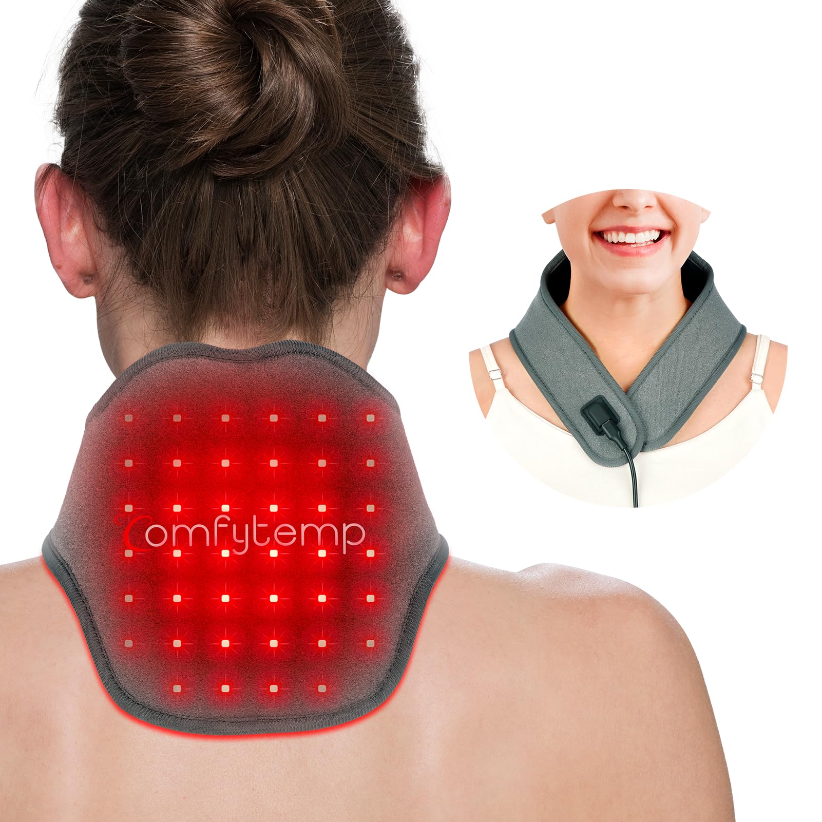 Comfytemp Red Light Therapy for Neck, Infrared Light Therapy Belt for Neck Cervical Pain Relief & Relax, Portable Red Light Therapy Wrap Device with 48 Lamps, 3 Chips, Great for Home Office Travel