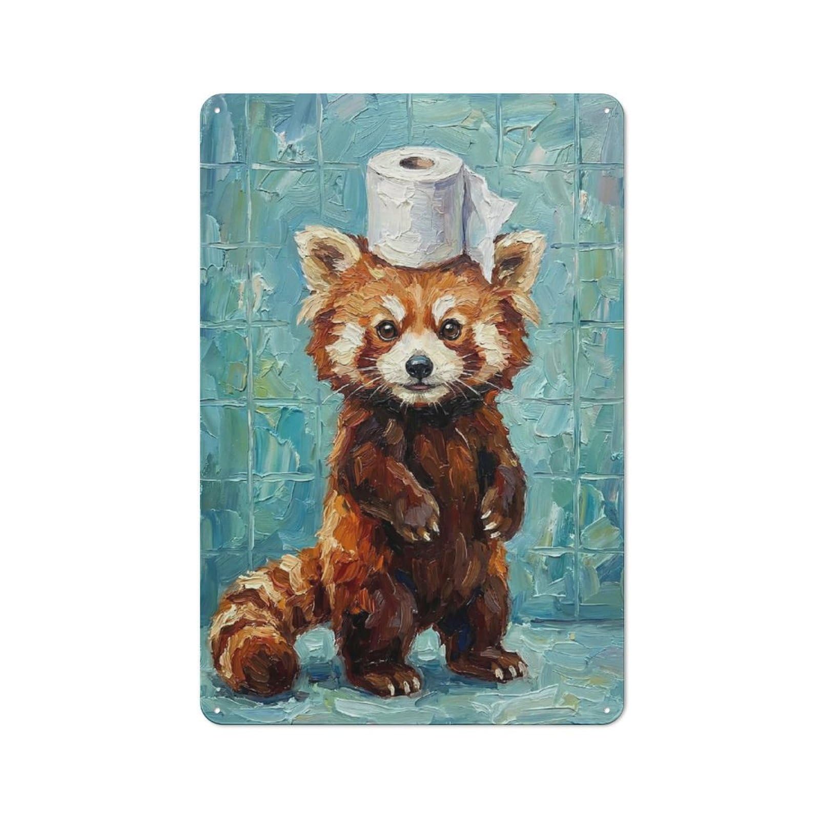 Junmoney Style-11 Garage Style Metal Wall Sign 30X20cm Featuring Red Panda With Toilet Paper, Garage Wall Decor For Garage, Hobby Room, Office Or Man Cave