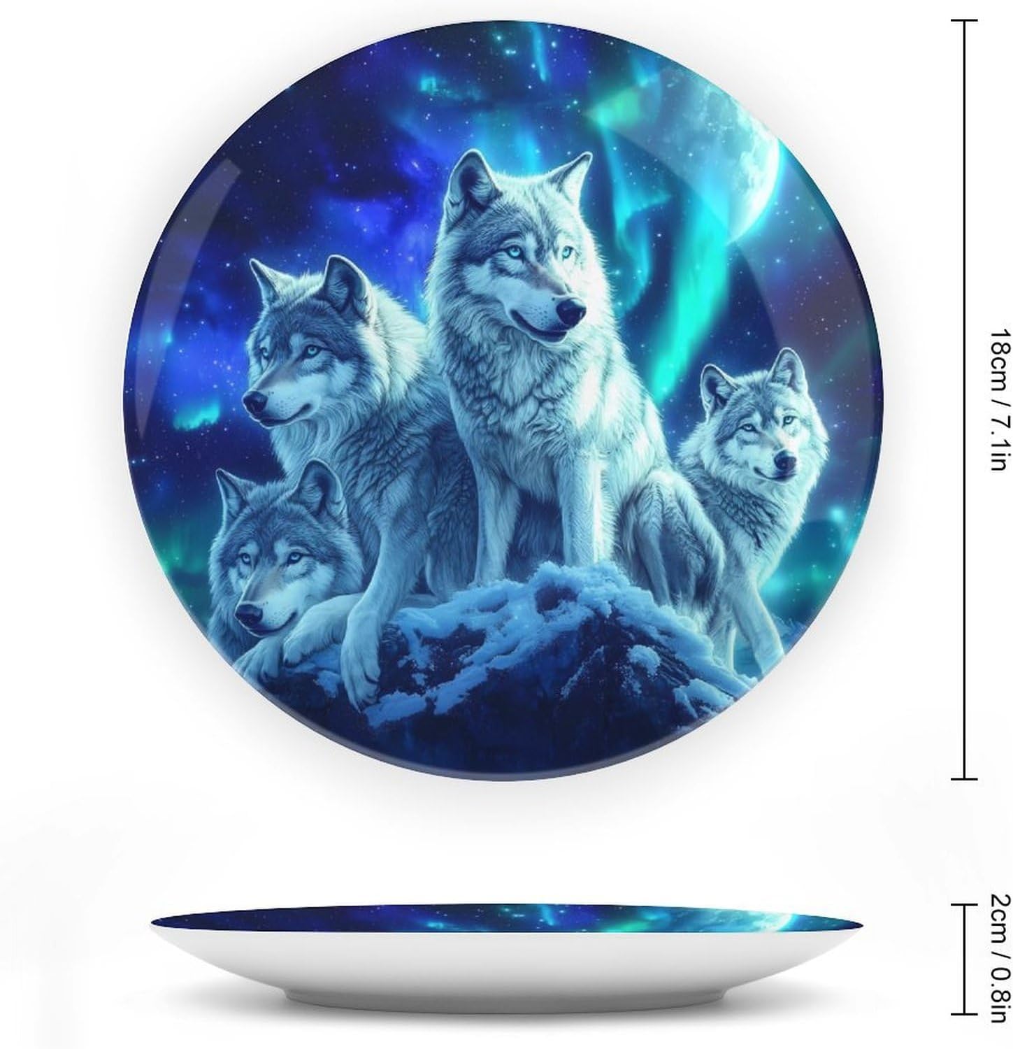 Wolves Northern Lights Bone China Decorative Plate with Stand Home Dessert Plates Gift for Men Women 7inch