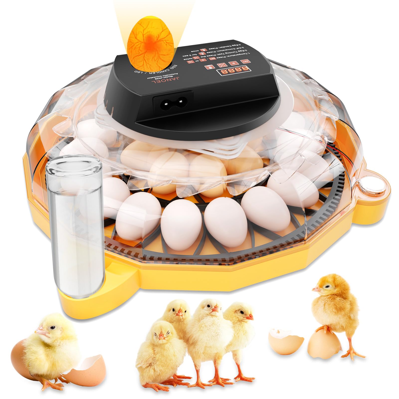 Incubadora automática de huevos de 26 huevos, control automático de humedad y volteo, temperatura ajustable Pantalla LED para huevos de aves de corral, codorniz y paloma (plato de huevos + plato de