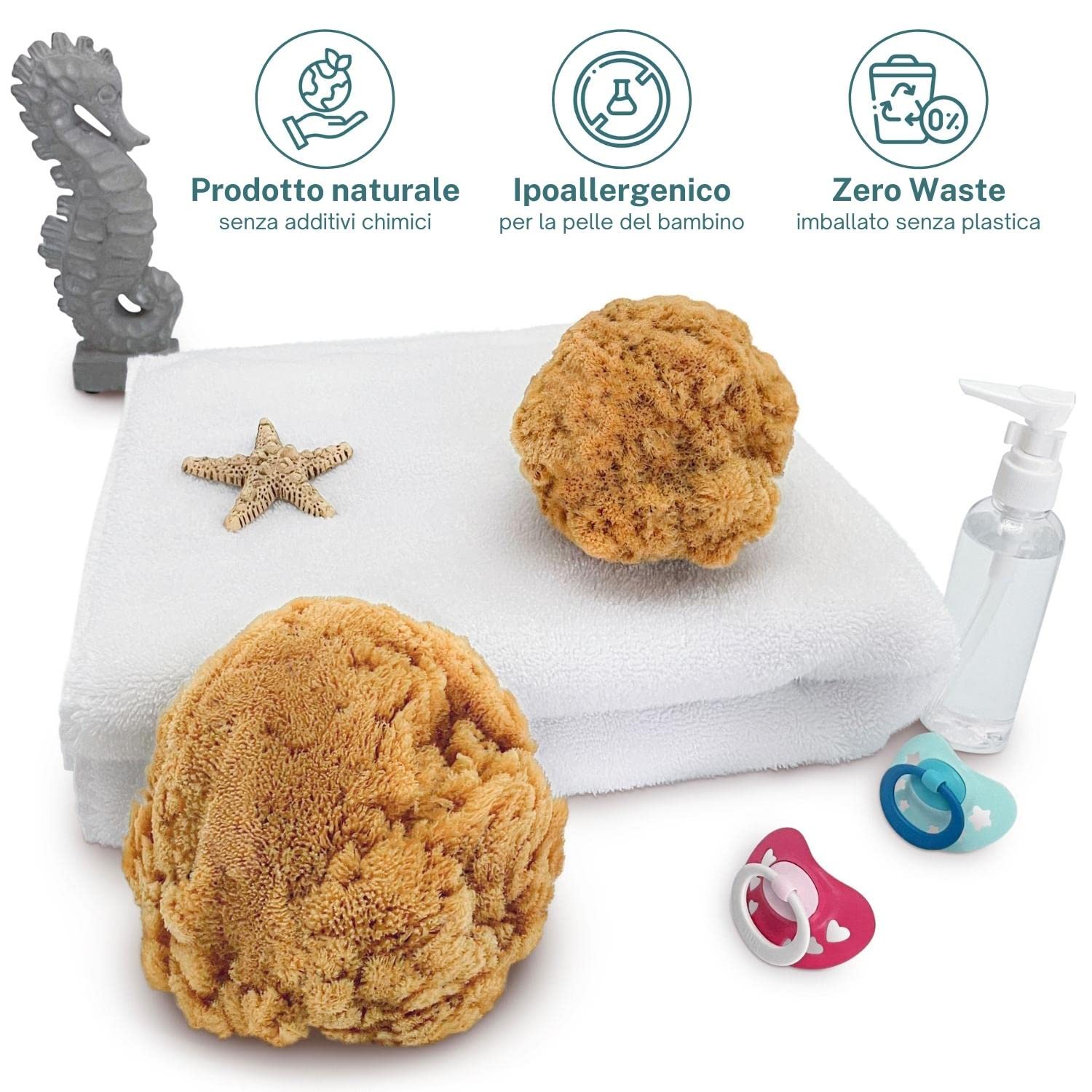 tom&pat® Spugna neonato bagnetto • marina naturale 100% • per bambini e neonati • Mediterraneo • Dermatest eccellente • qualità premium Grecia (2 x 7-10 cm)
