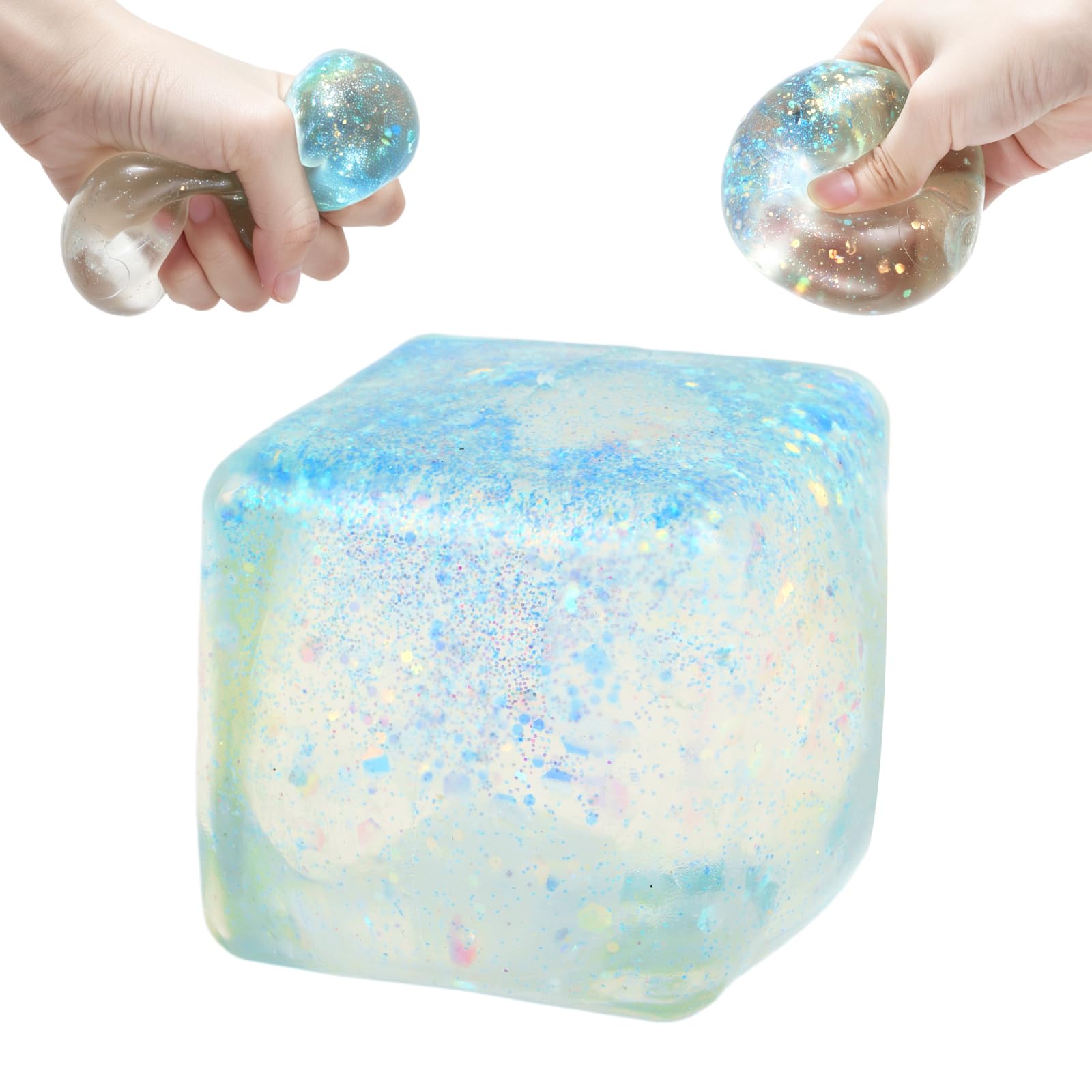 Glitter Cube Squishy Fidget Toy, Slow Rising Squeeze Sensory Stress Ball — image 1