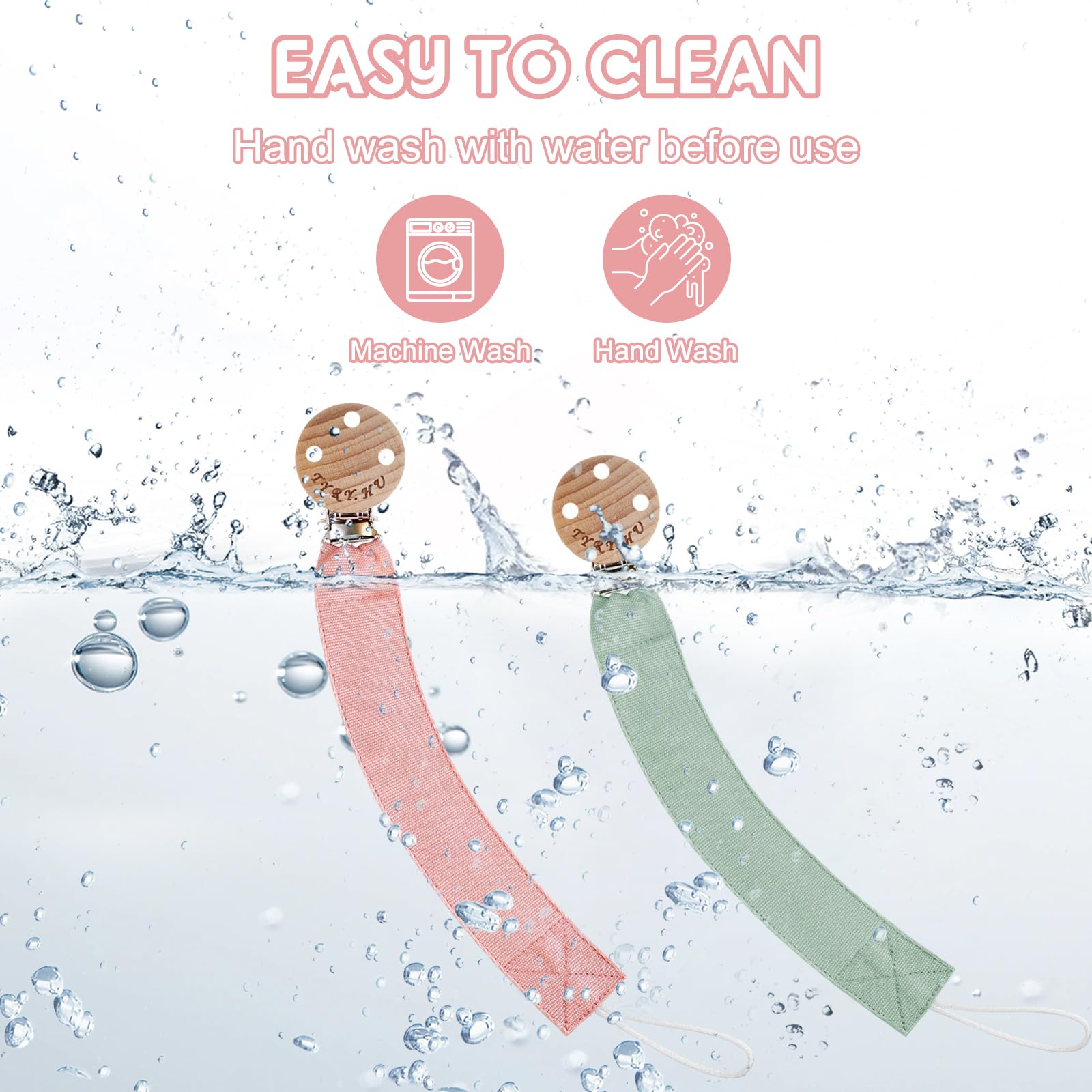 TYRY.HU Catenella Portaciuccio Tessuto Morbido Catenella Ciuccio Fatto a Mano Succhietto Porta Clip di Legno Cotone Bambini Ragazzi Massaggiagengive Clip Baby Regalo,2 Pezzi