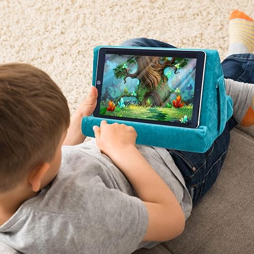 Miniatura 7 de Soporte para tablet multiángulo con cojín suave y bolsillo de red, soporte universal para teléfono y almohadilla para regazo, rodilla, sofá y cama