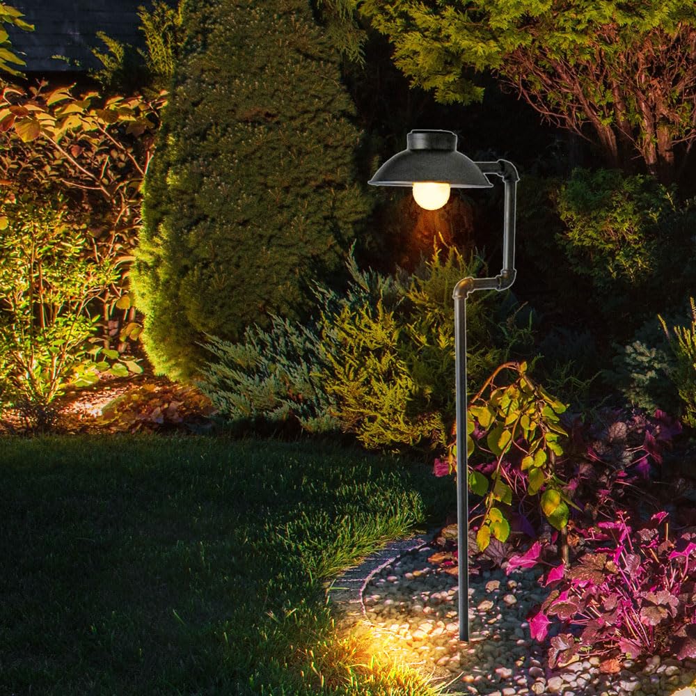 2er Set LED Solar Außen Lampen Garten Weg Beleuchtungen Erdspieß Steck Leuchten antik schwarz