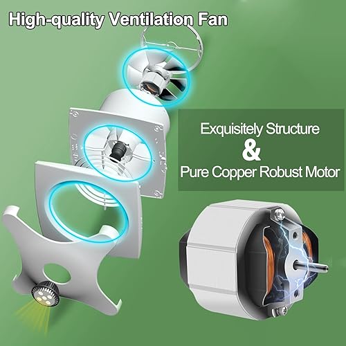 Miniatura 3 de DouSeiAi Ventilador de escape de 8 pulgadas con luz LED, ventiladores de ventilación de bajo ruido de 110 V/28 W, ventilador de ventilación de 2350