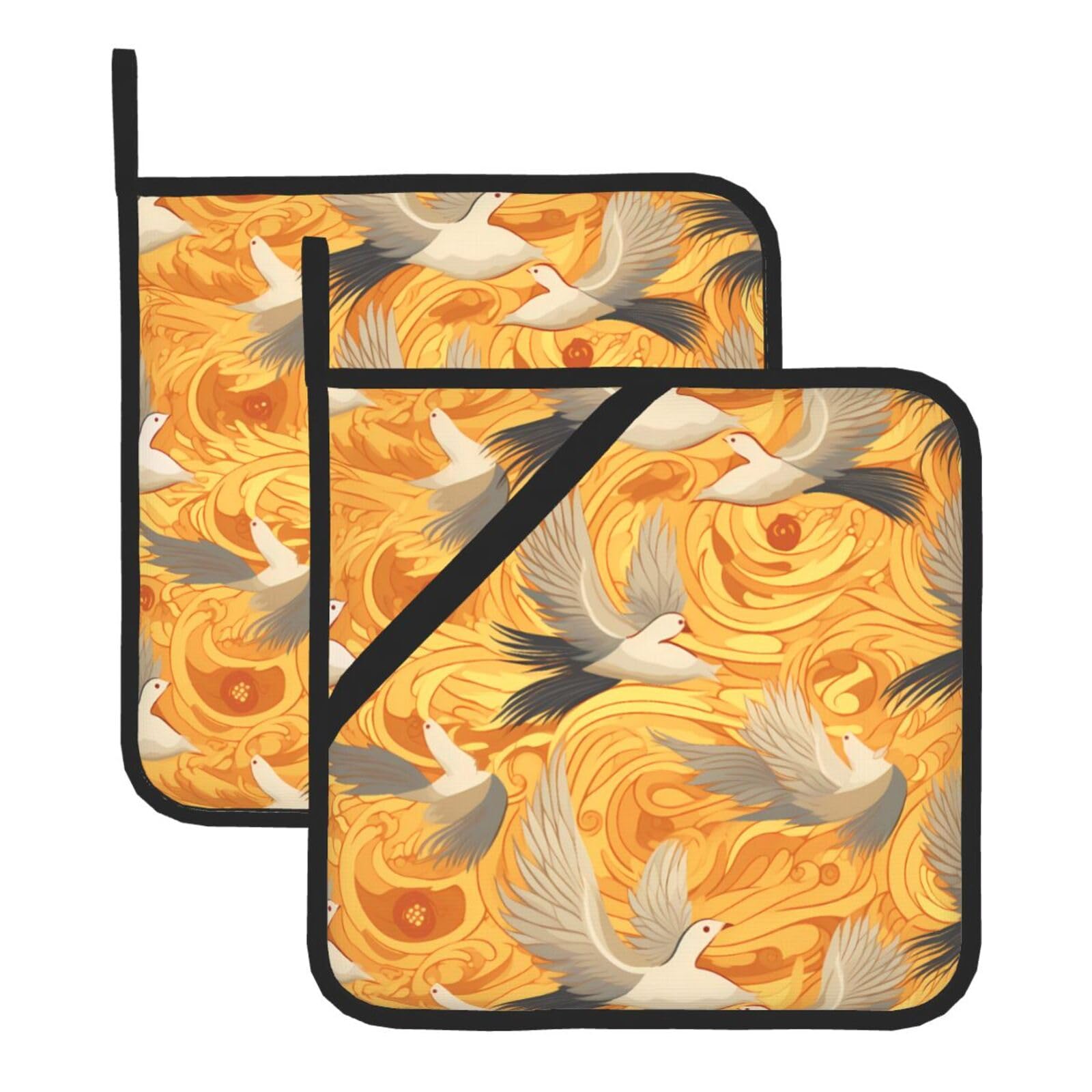 HJFCZH Dove Sun Art Printed Square Insulated Pot Mat Set (2-Piece) 8x8in Waterproof, Thickened & Easy to Clean with Lanyard Design for Kitchen, Oven & BBQ
