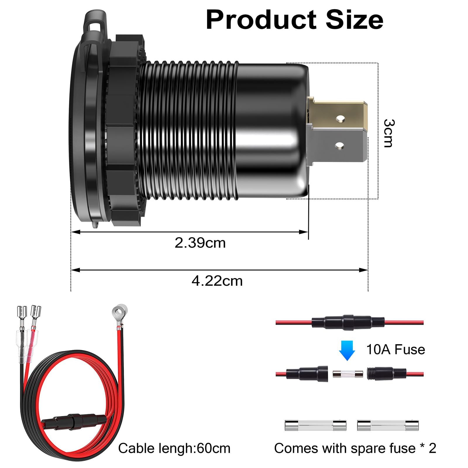 Cargador De Coche USB C De 60 W, Cargador USB Toocki De 3 Puertos PD Y QC3.0 Con Cable En Espiral Tipo C De 30 W, Adaptador De Cargador Rápido Para